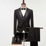 POSHAWN Mens 3 Piece Suit Double Breasted Black XXXL