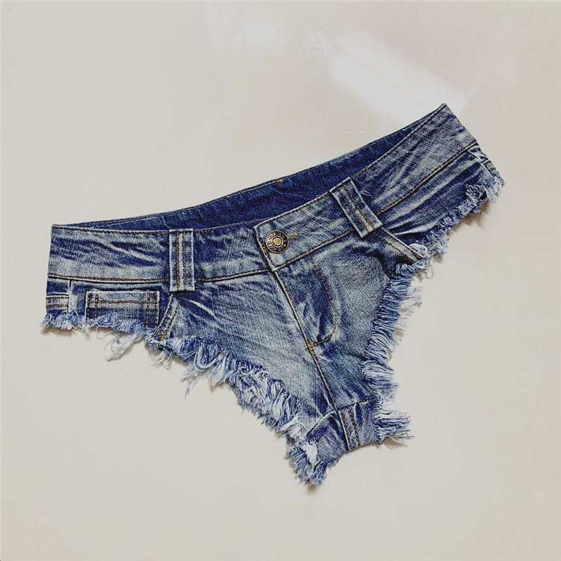 Women Denim Shorts Low Waist Tight Fit Light Blue XL