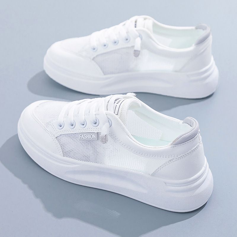 Women Mesh Sneakers Breathable Casual Flat white ash 38