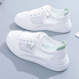 Women Mesh Sneakers Breathable Casual Flat white green 36
