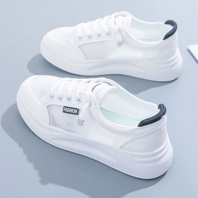 Women Mesh Sneakers Breathable Casual Flat white and black 35