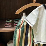 Yeon Bei Man Boys Cotton 2-Piece Summer Short Sleeve Striped Pants 110cm