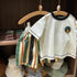 Yeon Bei Man Boys Cotton 2-Piece Summer Short Sleeve White T-shirt + striped pants 100cm