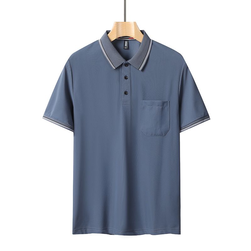Aguida Men Summer Ice Silk Polo Shirt 6615 lapel gray blue M 50.00 kg-60.00 kg