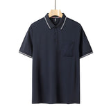 Aguida Men Summer Ice Silk Polo Shirt 6615 lapel navy blue L 60.00 kg-70.00 kg