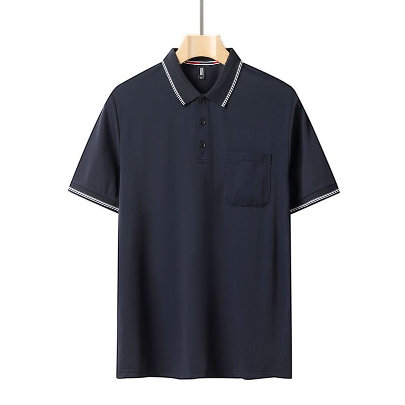 Aguida Men Summer Ice Silk Polo Shirt 6615 lapel navy blue 3XL 90.00 kg-100.00 kg