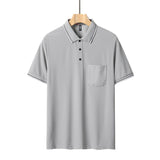 Aguida Men Summer Ice Silk Polo Shirt 6615 lapel light gray XL 70.00 kg-80.00 kg