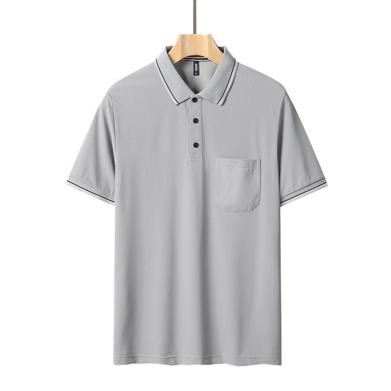 Aguida Men Summer Ice Silk Polo Shirt 6615 lapel light gray 3XL 90.00 kg-100.00 kg
