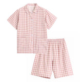 Japanese Cotton Pajama Suit Women Men Short Sleeve Women's Pink Small-Short Sleeve Shorts