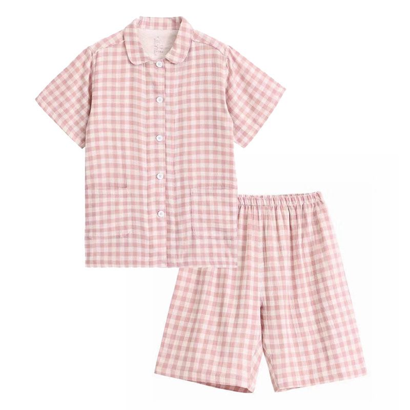 Japanese Cotton Pajama Suit Women Men Short Sleeve Women's Pink Small-Short Sleeve Shorts