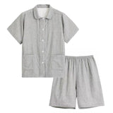 Japanese Cotton Pajama Suit Women Men Short Sleeve Men's gray polka dot-short sleeve shorts