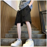 Trendy energy Denim Shorts Men Summer Frayed Straight Black
