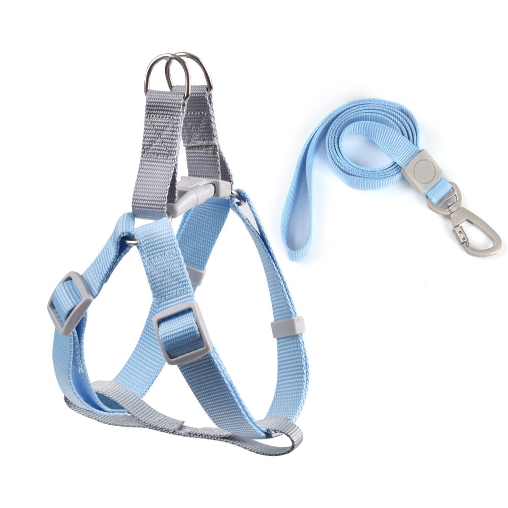 CHOUGOGO Nylon Dog Harness Leash Adjustable Vest Sky Blue XL:2.5*120cm