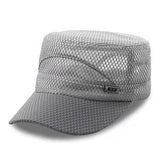 Men Mesh Flat Top Hat Sun Protection Outdoor Full network light gray Adjustable