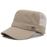 Men Mesh Flat Top Hat Sun Protection Outdoor Half mesh beige Adjustable