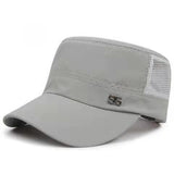 Men Mesh Flat Top Hat Sun Protection Outdoor half net light gray Adjustable