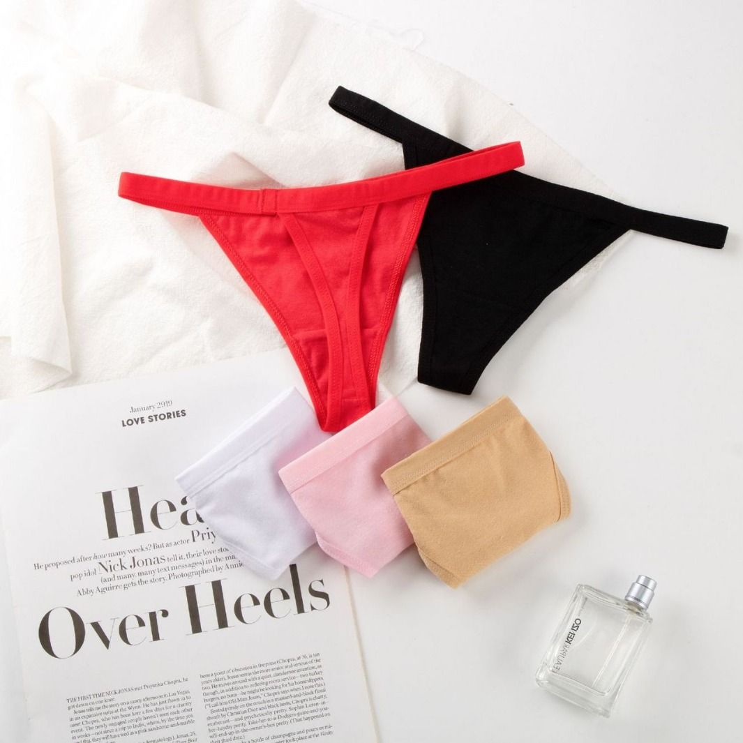 YUMEI Women Cotton Thong Underwear Low Waist Pink Size: M; Recommended weight (kg): 47 - 54; Waist (cm): 64 - 70; Hip (cm): 86 - 90; Suitable fit: regular build