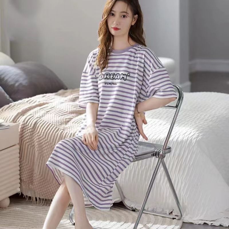 Women Summer Sleepwear Polyester Loose Dress Blue