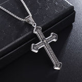 Puhai Stainless Steel Cross Necklace Silver Snake Bone Black