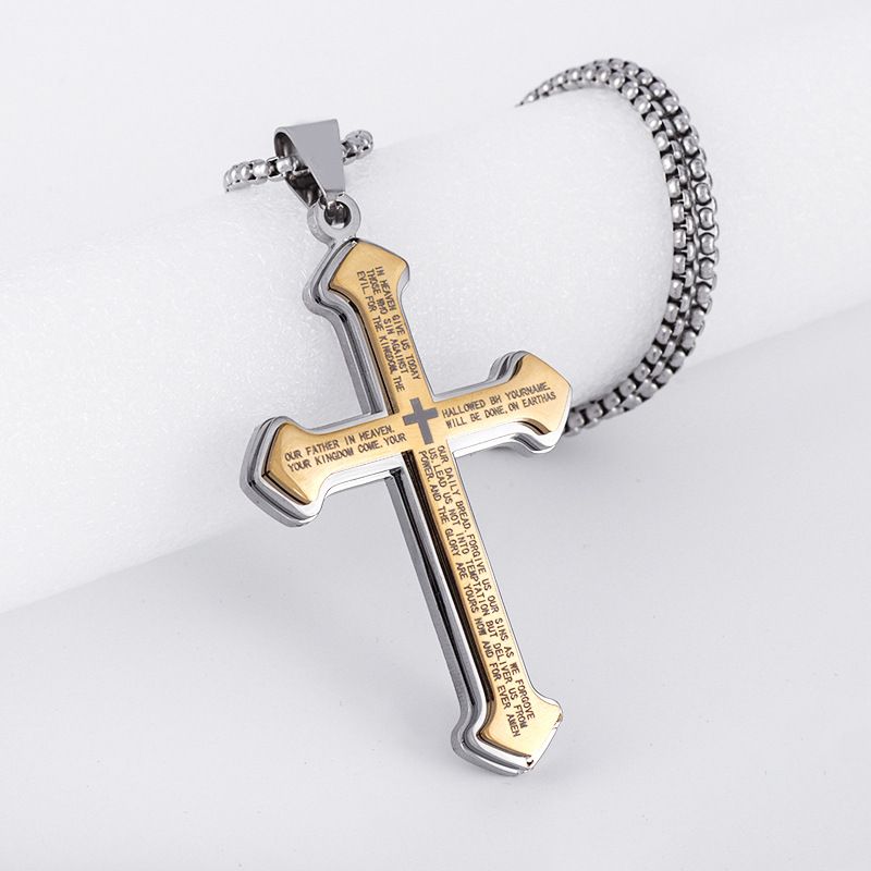 Puhai Stainless Steel Cross Necklace Silver Snake Bone Gold