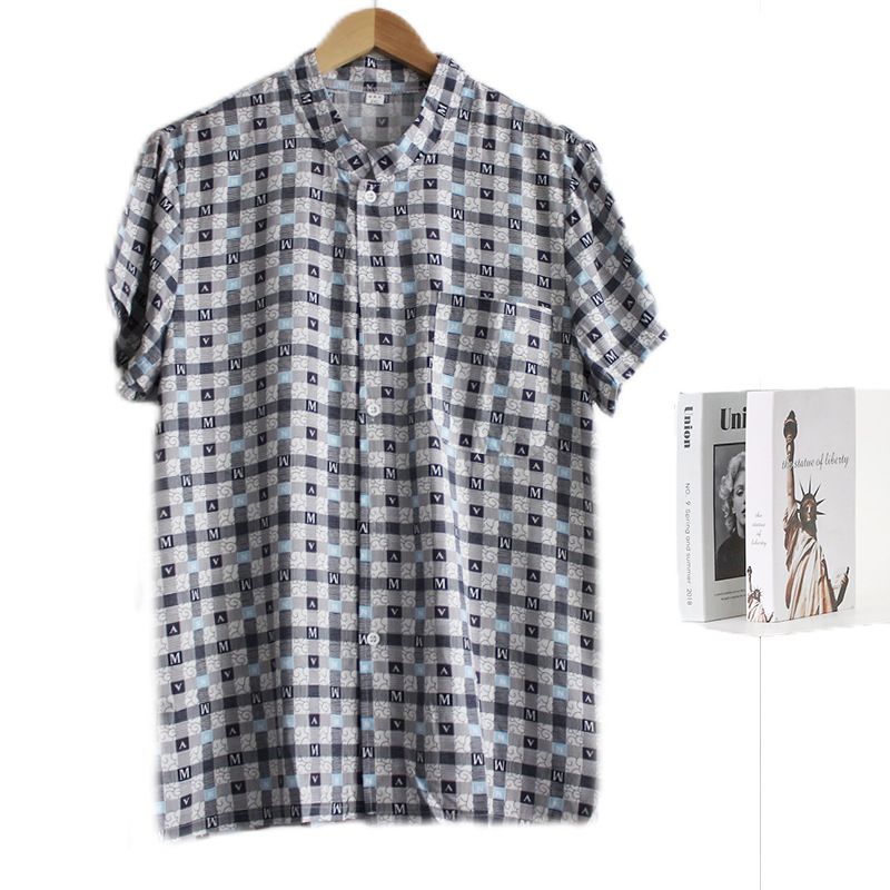 Men's Viscose Short Sleeve Stand Collar Cardigan Shirt 20 3XL