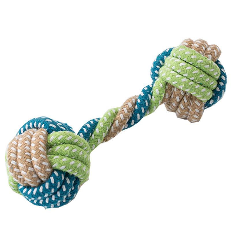 Sour bear Dog Chew Toy Cotton Rope Molar Bite Resistance Three-color dumbbell blue and green