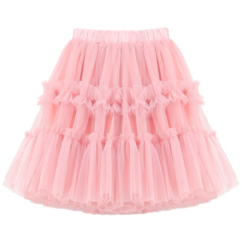 Girls Princess Skirt Polyester Ruffled Summer Pink 100cm