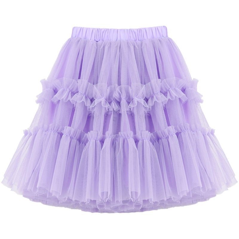 Girls Princess Skirt Polyester Ruffled Summer Violet 100cm