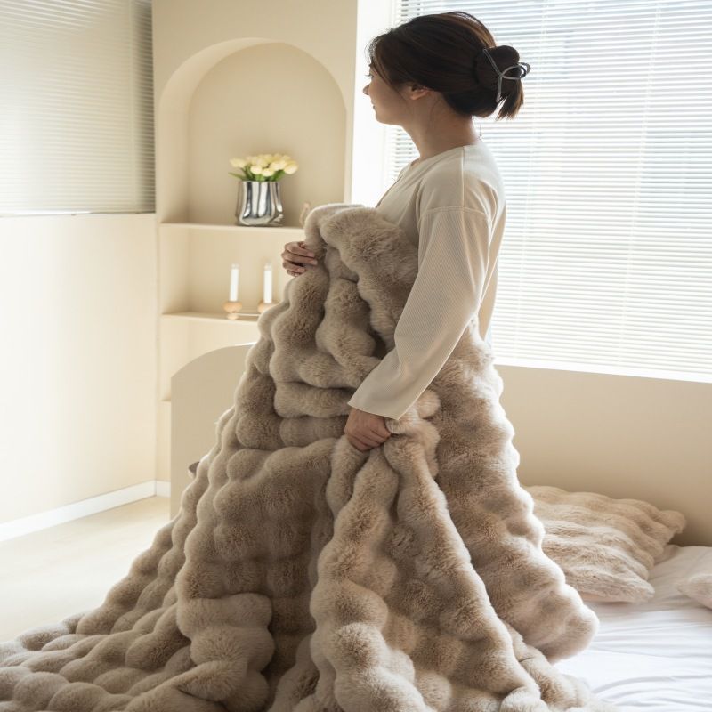 Velvet Blanket Polyester 180x200cm Creamy White Meters camel 100*180cm