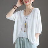 Ice Silk Women Cardigan Loose V Neck Half Sleeve White XL Size: XL; Height (cm): 170-175; Weight (kg): 60-65; Bust (cm): 94-98; Waist (cm): 78-82; Shoulder width (cm): 40; Length (cm): 64