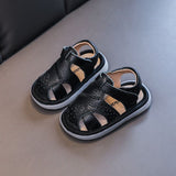 Baby Leather Sandals Bocai Cat Velcro Non Slip Black 14cm long within 19 yards