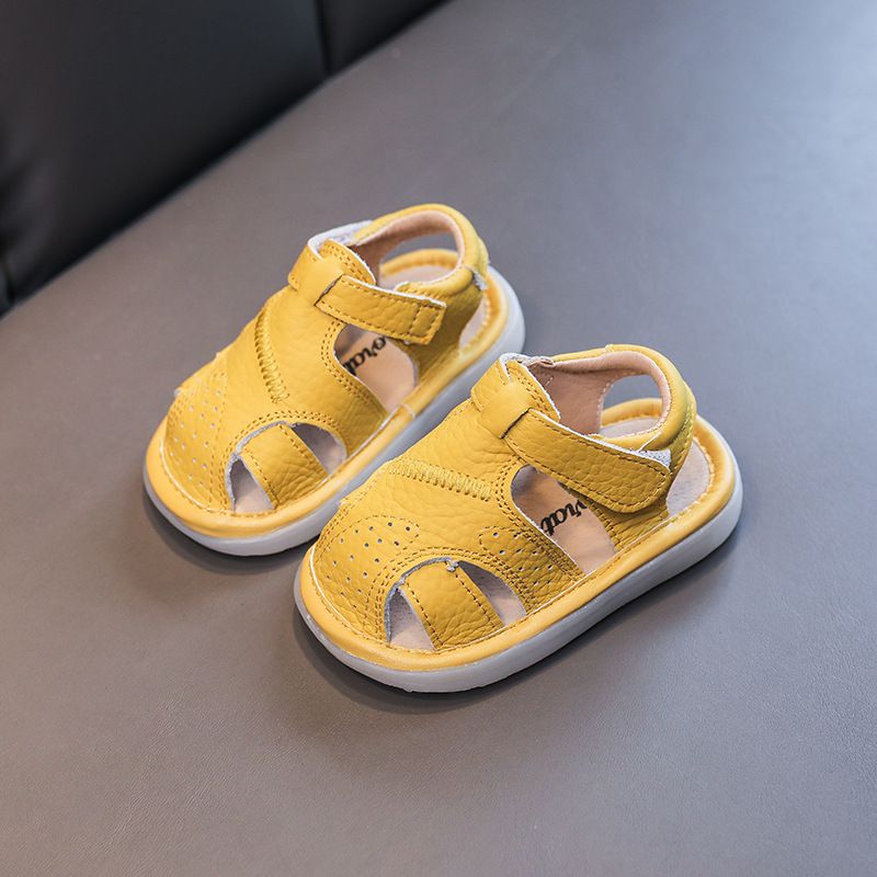 Baby Leather Sandals Bocai Cat Velcro Non Slip Yellow 12cm long within 15 yards