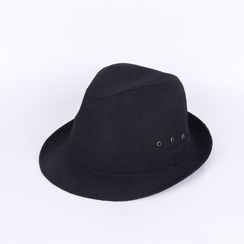 Men's Linen Top Hat Summer Dome Curled Brim Hong Kong and Macao hemp Black 59#