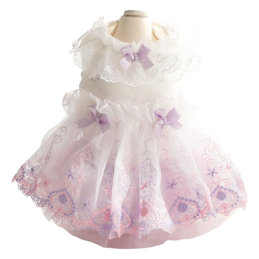 Accope Pet Dress Cotton Princess Style Summer White flowers M