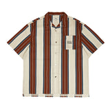 Men Short Sleeve Shirt American Style Stripe C125 Brown