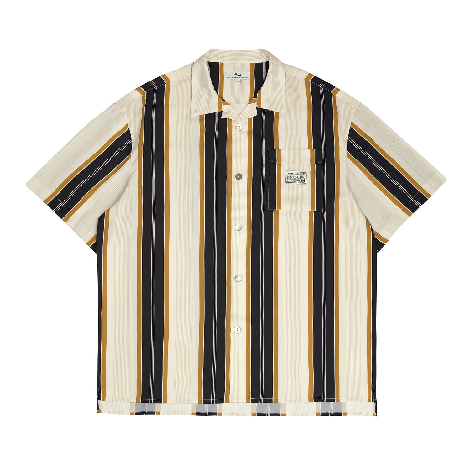 Men Short Sleeve Shirt American Style Stripe C125 Black 2XL