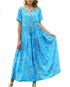 Women Floral Long Dress Short Sleeve Polyester Picture color 1 XXXL
