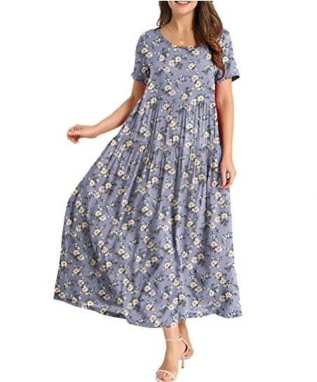 Women Floral Long Dress Short Sleeve Polyester Picture Color 5 XXL Size: XXL; Height (cm): 175-180; Weight (kg): 65-70; Bust (cm): 98-102; Waist (cm): 82-86; Shoulder width (cm): 41; Length (cm): 66