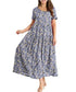 Women Floral Long Dress Short Sleeve Polyester Picture Color 5 XXXL