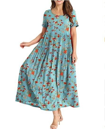 Women Floral Long Dress Short Sleeve Polyester Picture color 6 XL Size: XL; Height (cm): 170-175; Weight (kg): 60-65; Bust (cm): 94-98; Waist (cm): 78-82; Shoulder width (cm): 40; Length (cm): 64