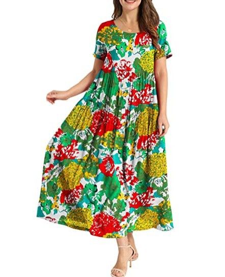 Women Floral Long Dress Short Sleeve Polyester Picture color 7 XXL Size: XXL; Height (cm): 175-180; Weight (kg): 65-70; Bust (cm): 98-102; Waist (cm): 82-86; Shoulder width (cm): 41; Length (cm): 66