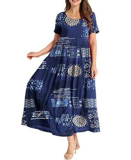 Women Floral Long Dress Short Sleeve Polyester Picture color 8 Size: S; Height (cm): 155-160; Weight (kg): 45-50; Bust (cm): 82-86; Waist (cm): 66-70; Shoulder width (cm): 37; Length (cm): 58