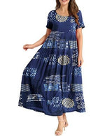 Women Floral Long Dress Short Sleeve Polyester Picture color 8 XXXL