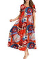 Women Floral Long Dress Short Sleeve Polyester Picture color 10 XS