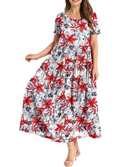 Women Floral Long Dress Short Sleeve Polyester Picture color 13 Size: S; Height (cm): 155-160; Weight (kg): 45-50; Bust (cm): 82-86; Waist (cm): 66-70; Shoulder width (cm): 37; Length (cm): 58