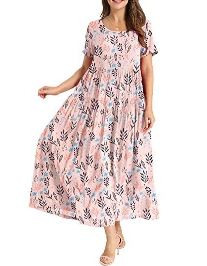 Women Floral Long Dress Short Sleeve Polyester Picture color 17 Size: L; Height (cm): 165-170; Weight (kg): 55-60; Bust (cm): 90-94; Waist (cm): 74-78; Shoulder width (cm): 39; Length (cm): 62