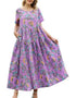 Women Floral Long Dress Short Sleeve Polyester Picture Color 18 XXXL