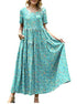 Women Floral Long Dress Short Sleeve Polyester Picture color 19 XXXL