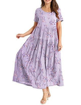 Women Floral Long Dress Short Sleeve Polyester Picture color 20 XS