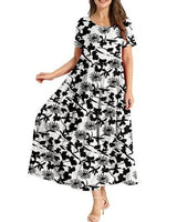 Women Floral Long Dress Short Sleeve Polyester Picture Color 21 XXXL